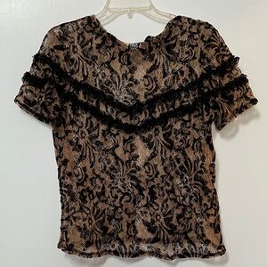 Zara Black and Tan Lace Blouse